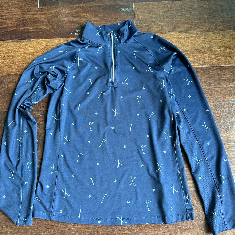 Navy Lady Hagen Long Sleeve Quarter-Zip Top with Golf Pattern